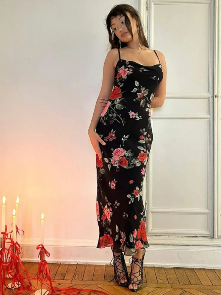 Robe Sexy à Bretelles Femme – Style Rétro Fleuri, Coupe Slim, Enveloppante