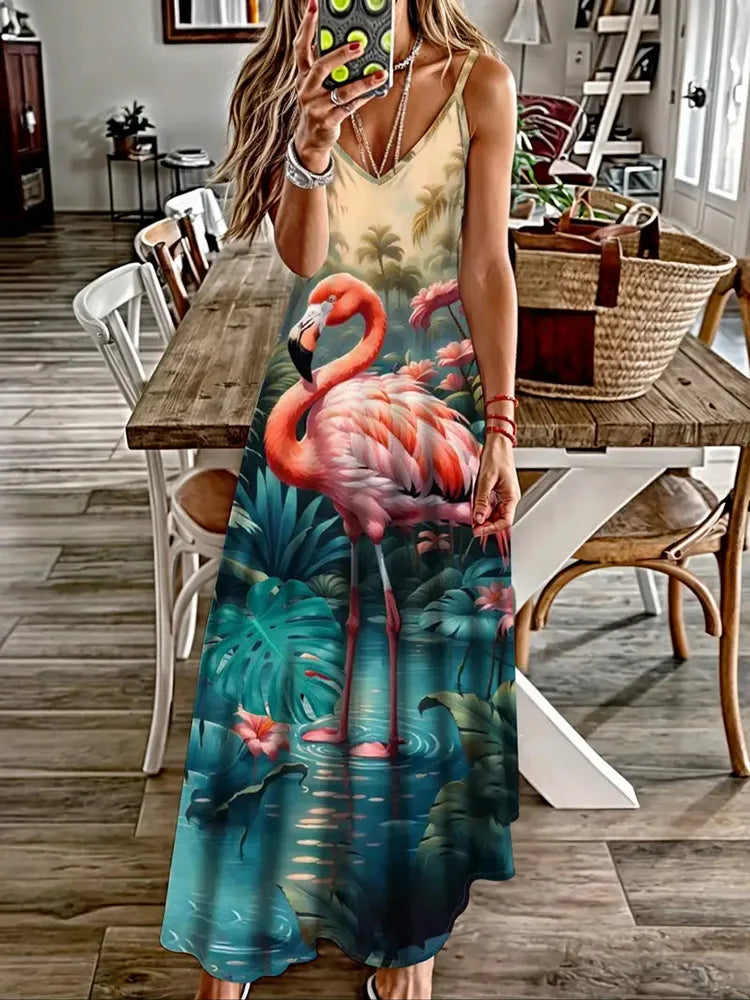 Robe à imprimé animal sexy et à la mode, col en V à bretelles
