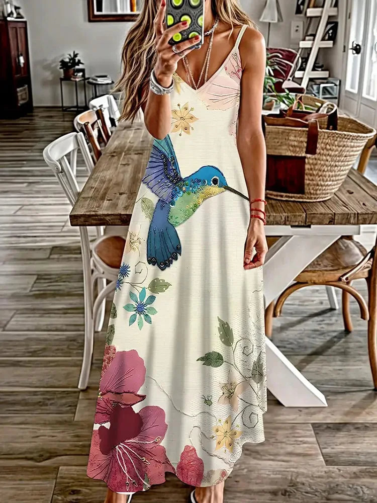 Robe à imprimé animal sexy et à la mode, col en V à bretelles
