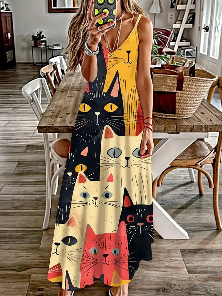 Robe à imprimé animal sexy et à la mode, col en V à bretelles