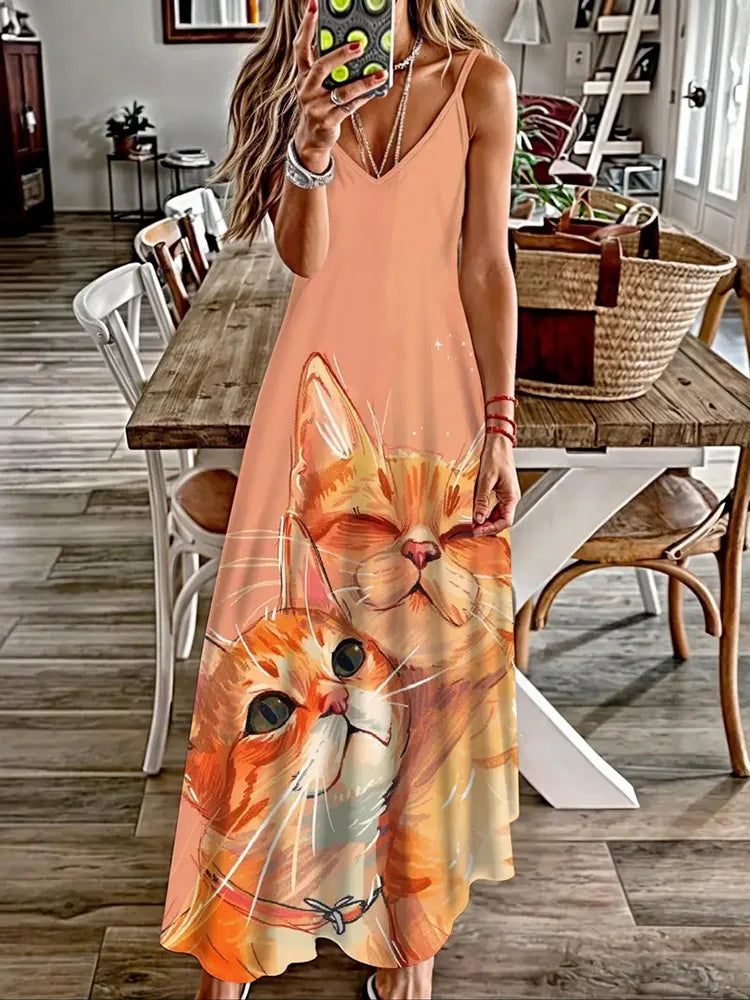 Robe à imprimé animal sexy et à la mode, col en V à bretelles