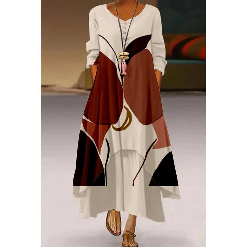 Robe Longue Décontractée à Manches Imprimé, à la Mode, pour automne