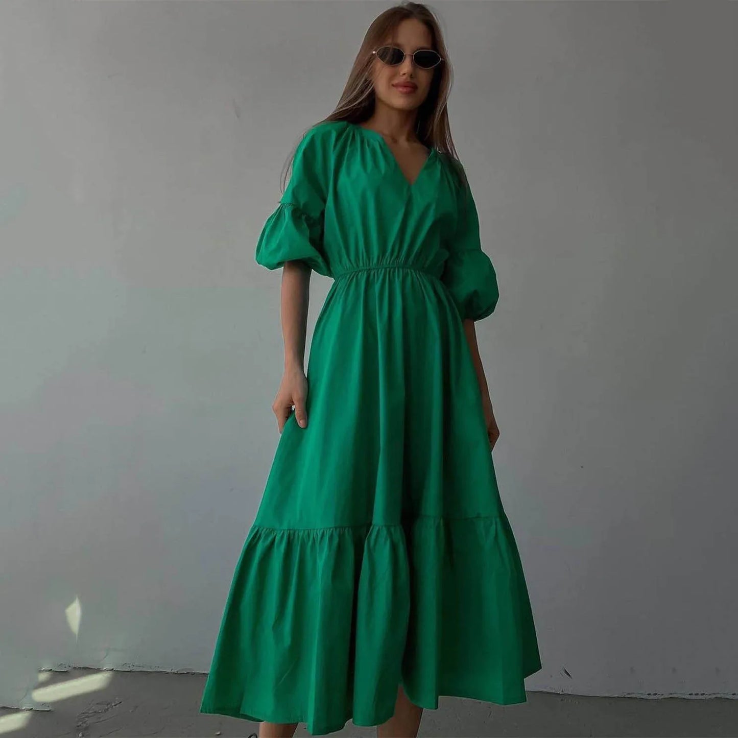 Robe Longue Bohème à Manches Bouffantes