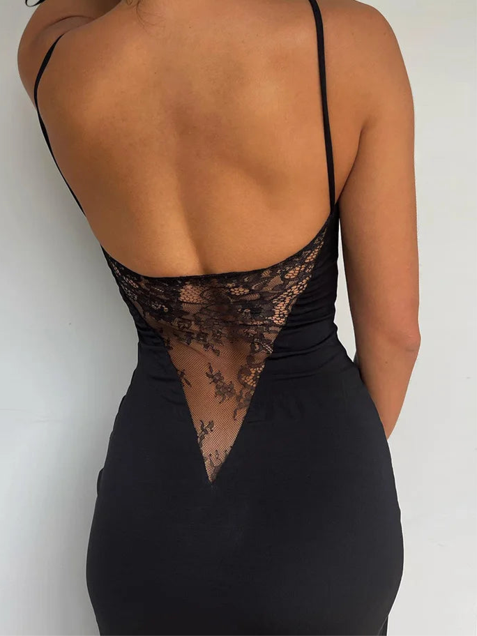 Robe sans manches fente latérale dentelle dos nu sexy