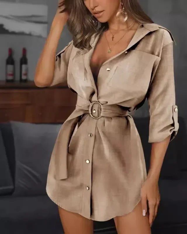 Robe Chemise à Manches Retroussées Polyvalente Mais à La Mode