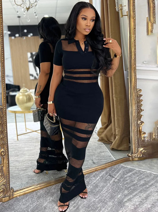 Robe Maxi Transparente à Rayures