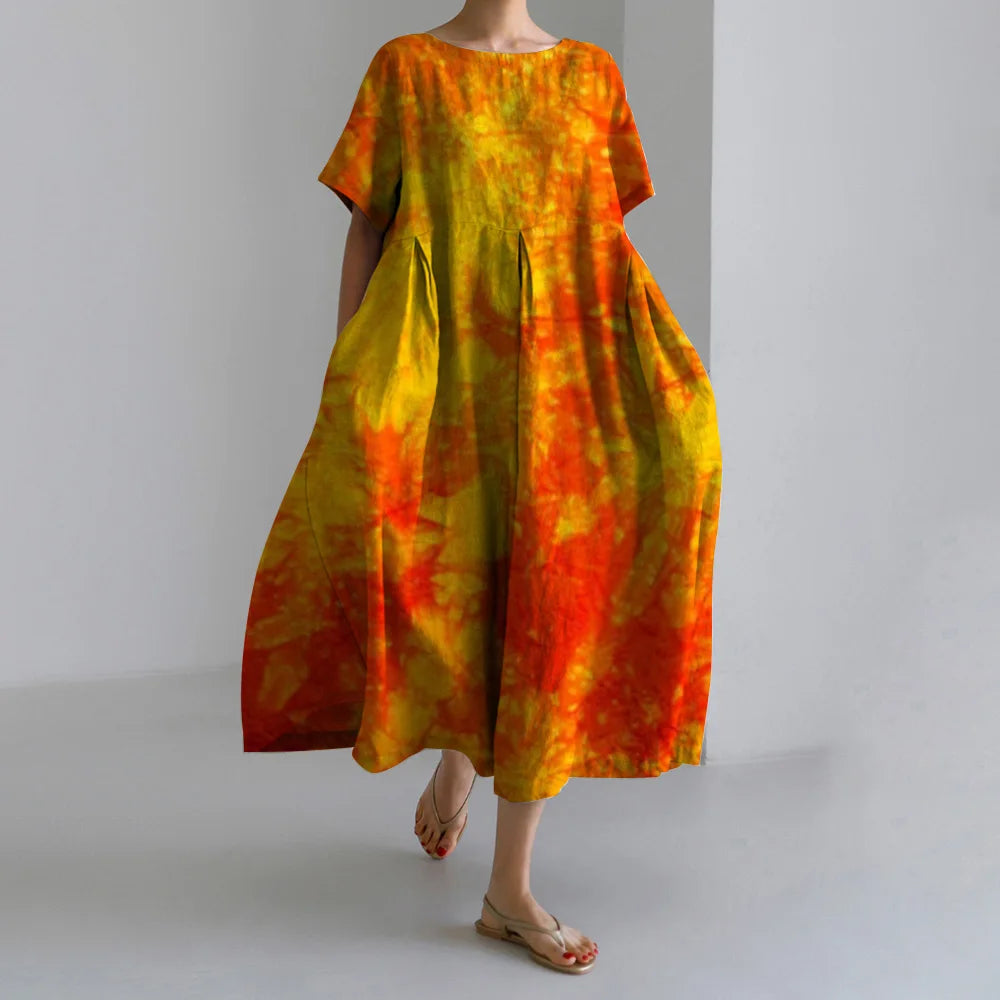 Robe À Manches Courtes Col Rond Vintage Floral Imprimé Été