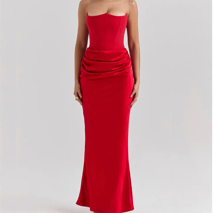Robe Longue en Satin Sans Bretelles