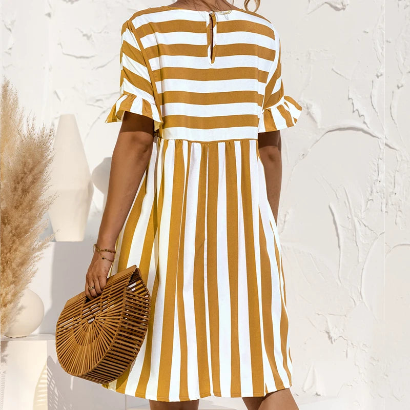 Robe de plage à rayures, manches à volants, soirée de grossesse