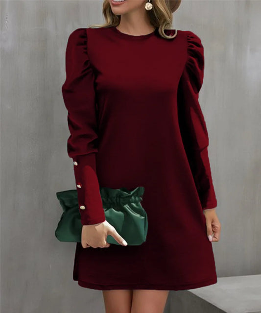 Robe Femme Manches Longues Bulles – Col Rond Boutonnée Automne Hiver 2025