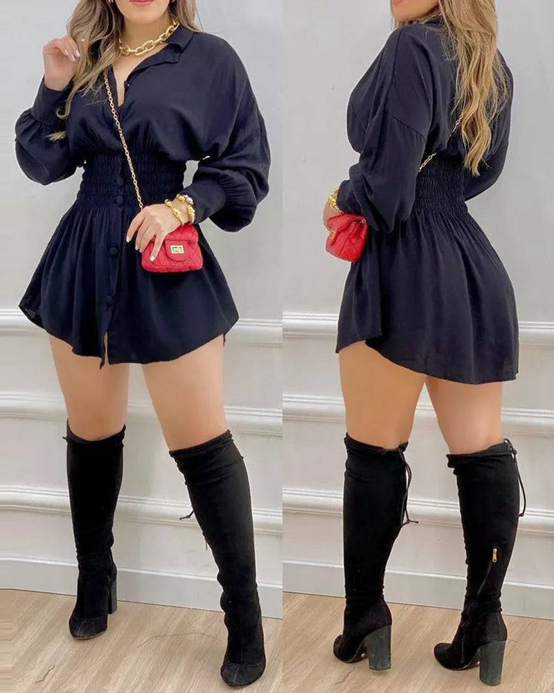 Robe Longue Solide & Ceinture Lettre Imprimé Lanterne Froncé