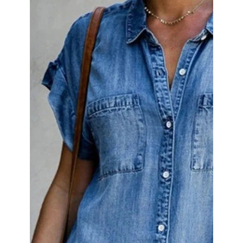 Robe chemise en Denim à simple boutonnage