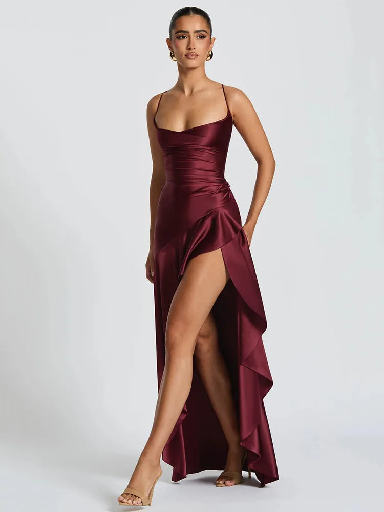 Robe Longue Fendue en Satin