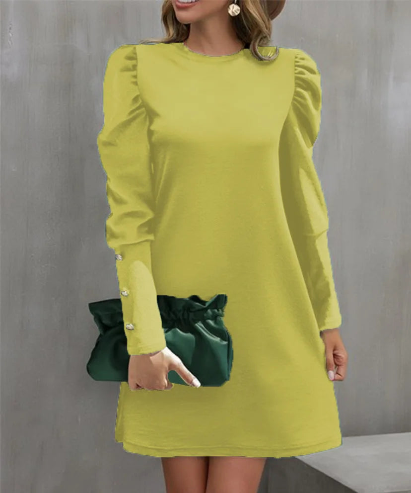 Robe Femme Manches Longues Bulles – Col Rond Boutonnée Automne Hiver 2025