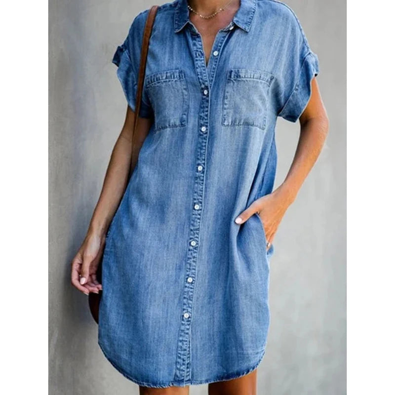 Robe chemise en Denim à simple boutonnage