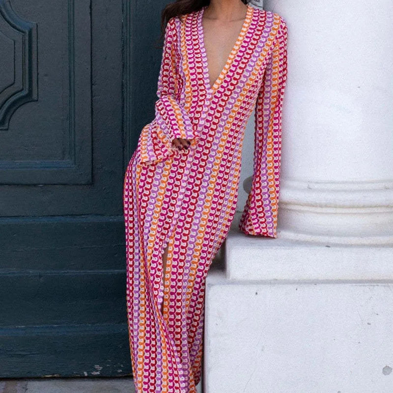 Robe Longue en Dentelle Colorée