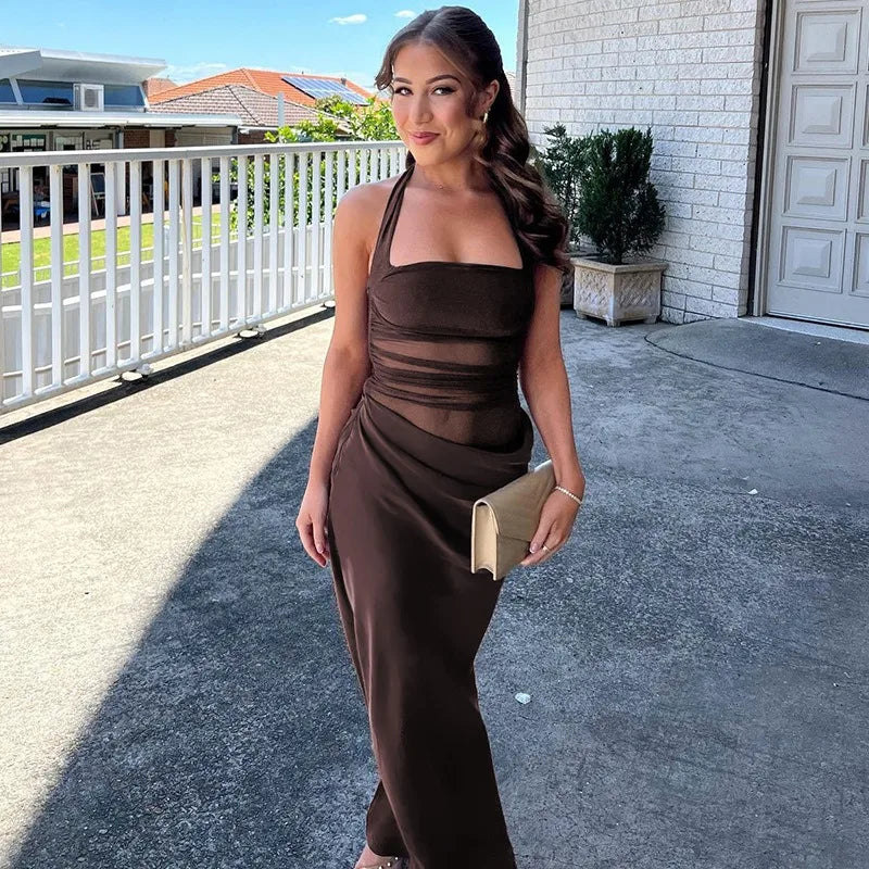 Robe moulante dos nu élégante – maille épissée sexy, soirée chic