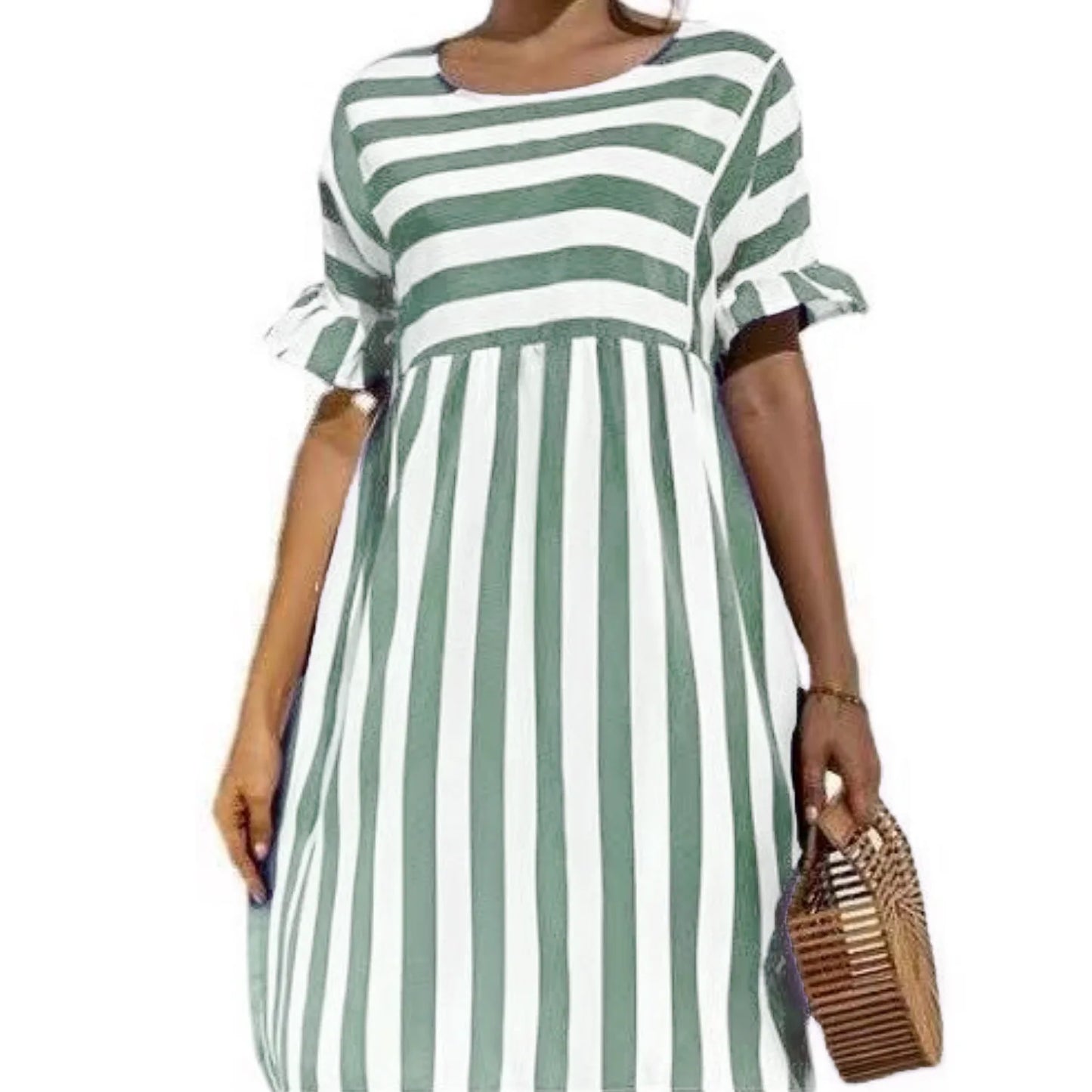 Robe de plage à rayures, manches à volants, soirée de grossesse