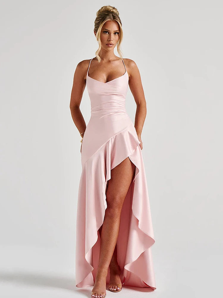 Robe Longue Fendue en Satin