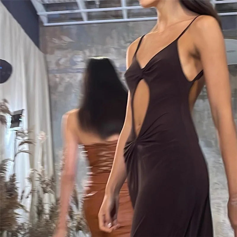 Robe Longue Sexy – Dos Nu, Découpes, Fendue, Sans Manches, Bretelles Moulante