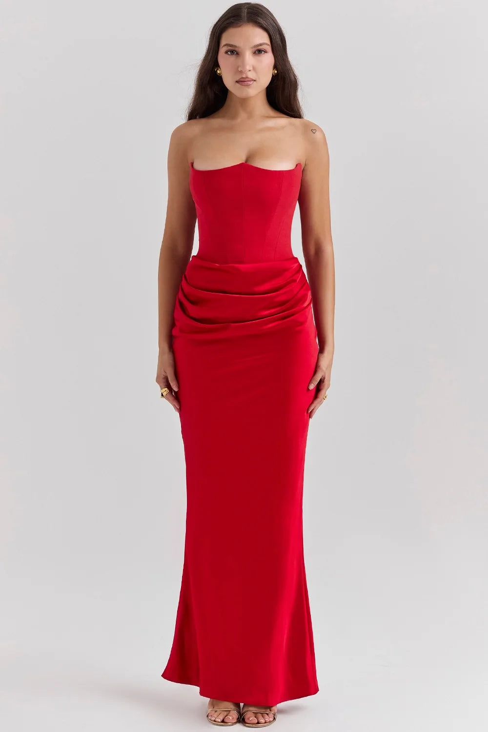 Robe Longue en Satin Sans Bretelles