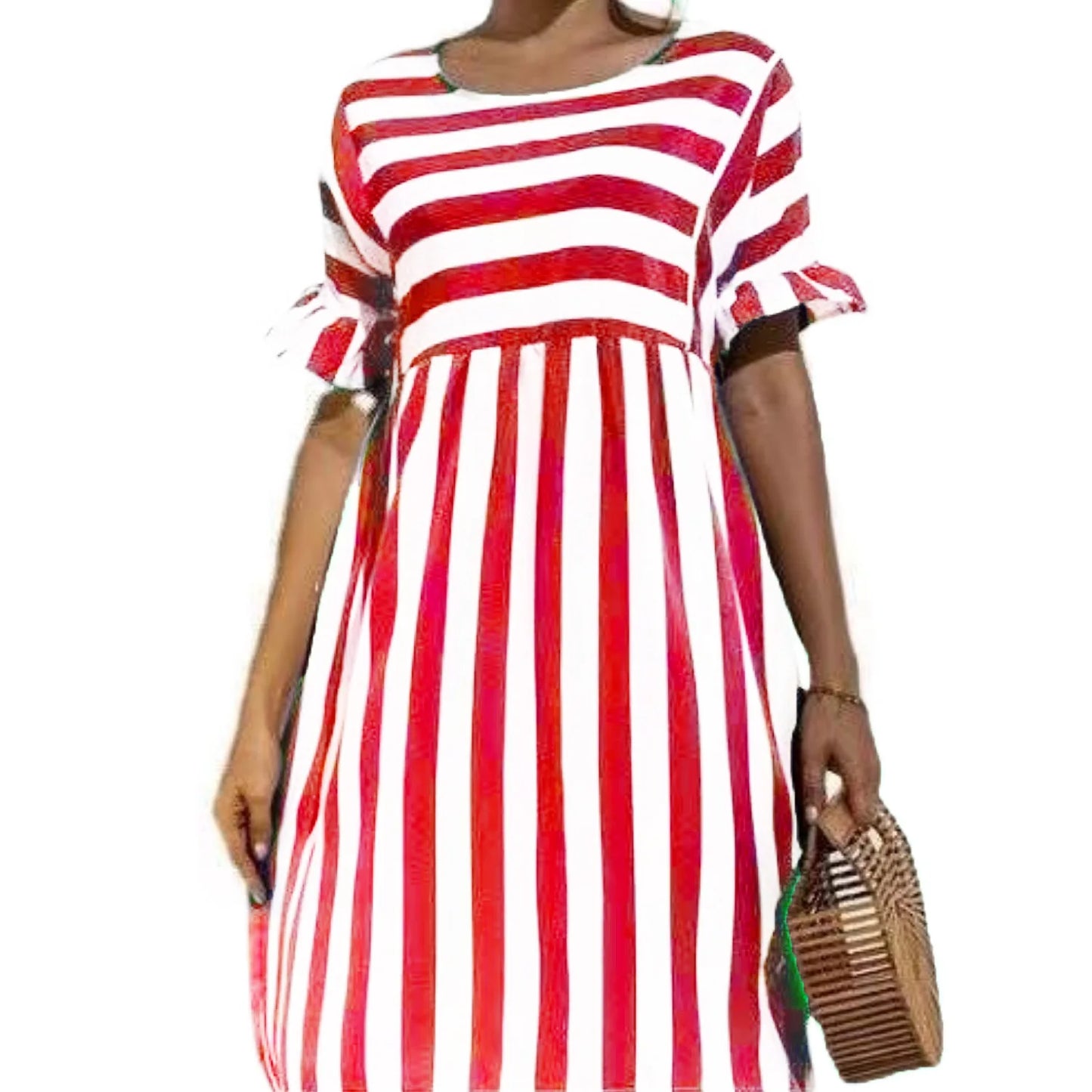 Robe de plage à rayures, manches à volants, soirée de grossesse