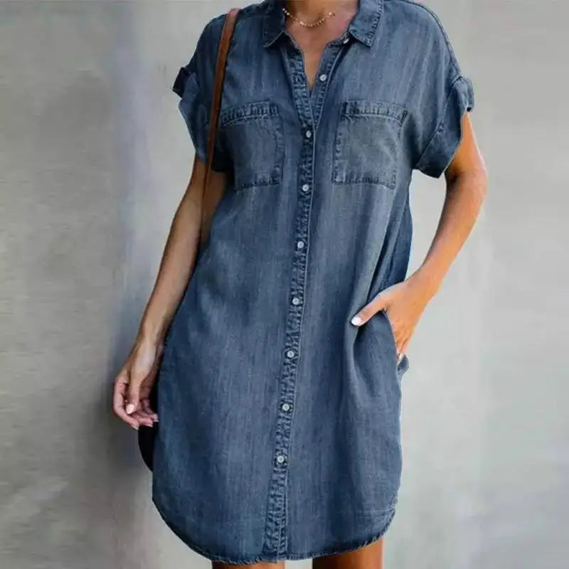Robe chemise en Denim à simple boutonnage