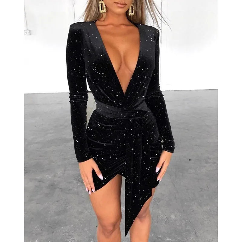 Robe en Velours à Col V Profond