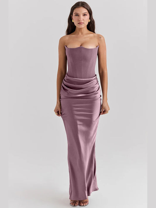 Robe Longue en Satin Sans Bretelles