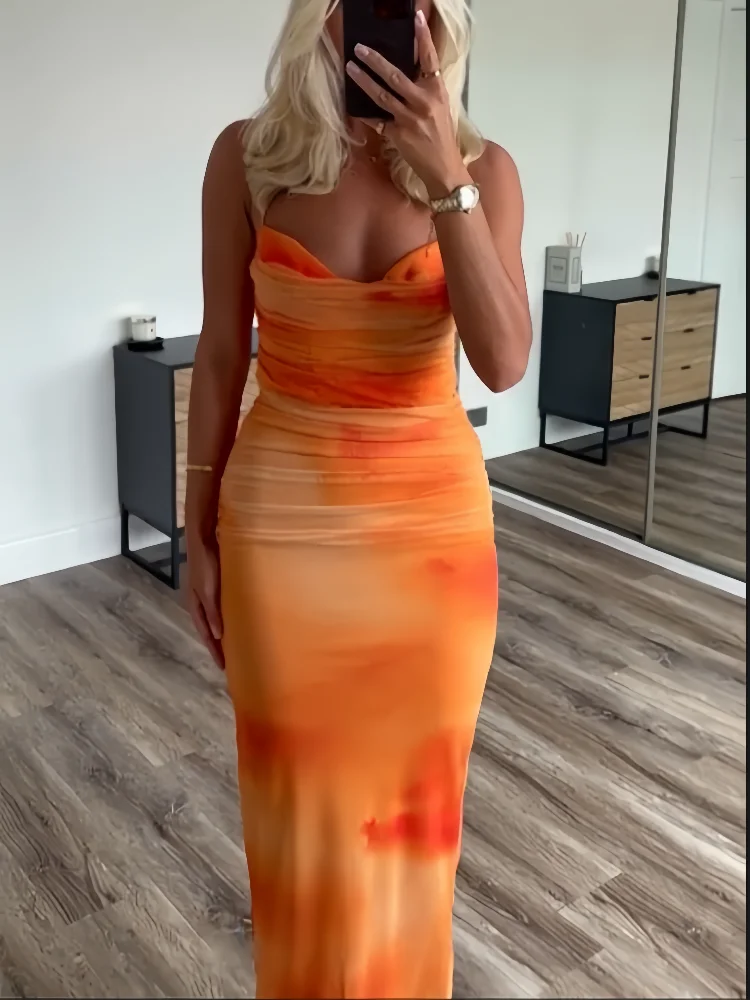 Robe à Bretelles en Maille de Soie Imprimée
