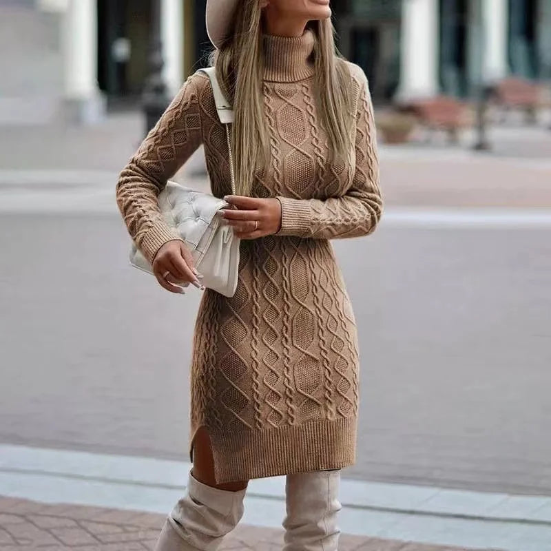 Robe d'hiver Chaud et Épaissi Élégant Pull Tricoté Robe À Manches Longues