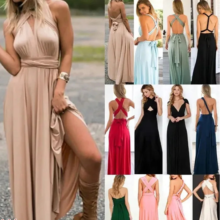 Robe Longue Sexy Sanglé Dame  Multi porté V-cou