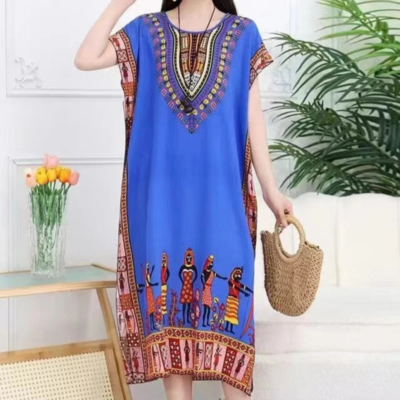 Robe de Maternité Bohème – Imprimé Élégant, Coupe Décontractée, Style Chic pour Grossesse