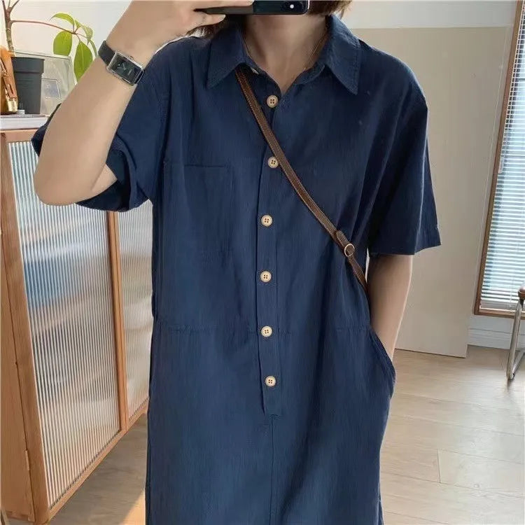 Robe Chemise Mi-Longue en Coton & Lin