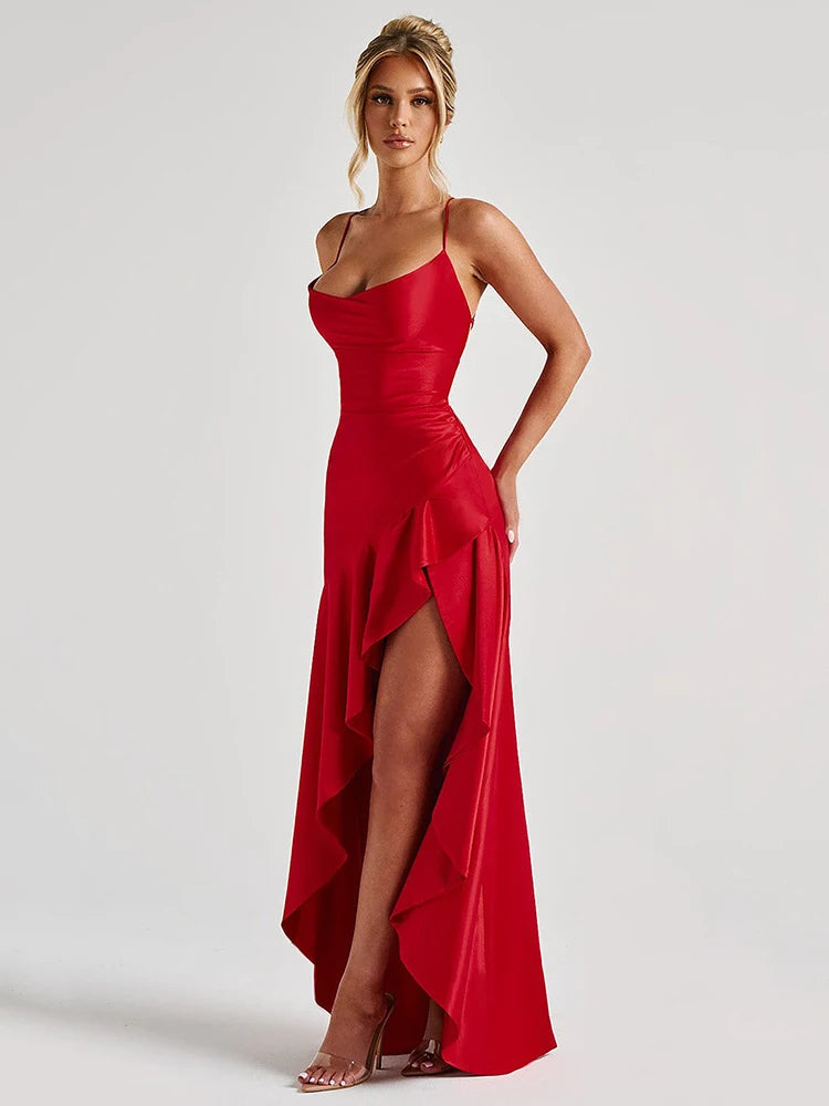 Robe Longue Fendue en Satin
