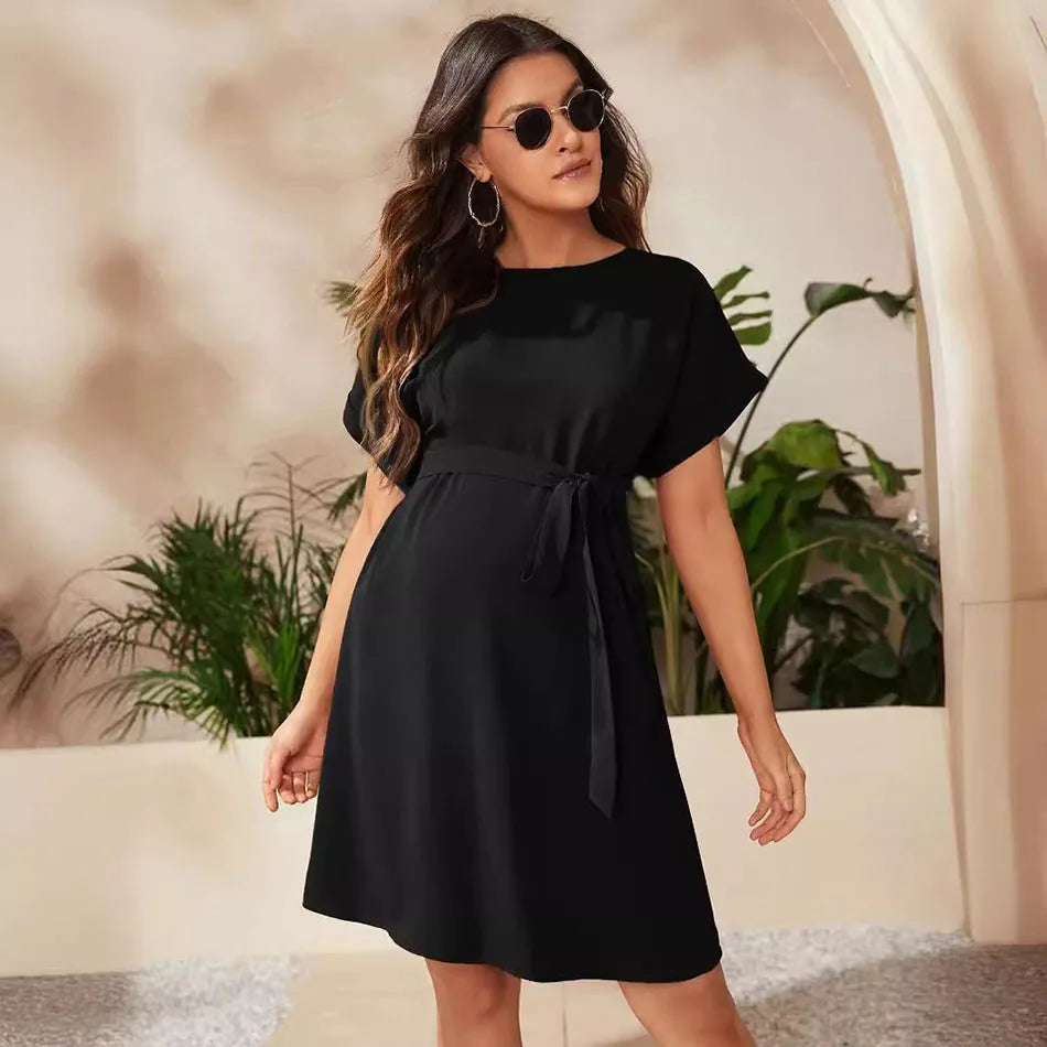 Robe nouée taille haute à manches chauve-souris