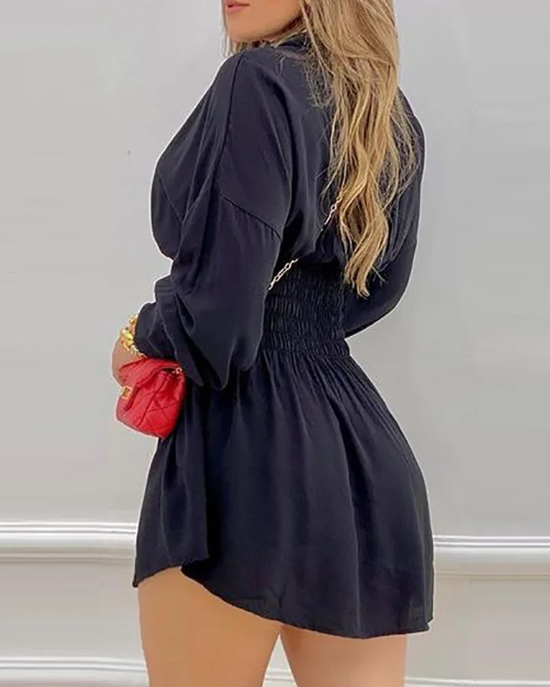 Robe Longue Solide & Ceinture Lettre Imprimé Lanterne Froncé