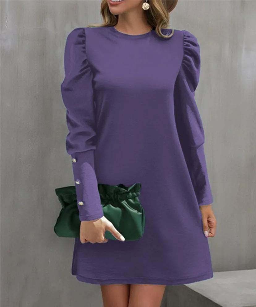 Robe Femme Manches Longues Bulles – Col Rond Boutonnée Automne Hiver 2025