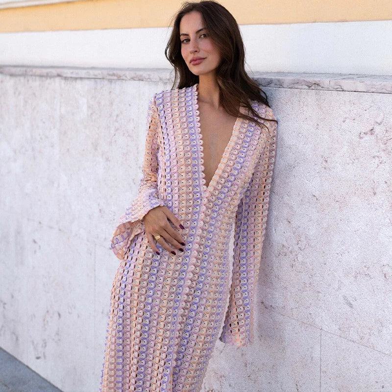 Robe Longue en Dentelle Colorée