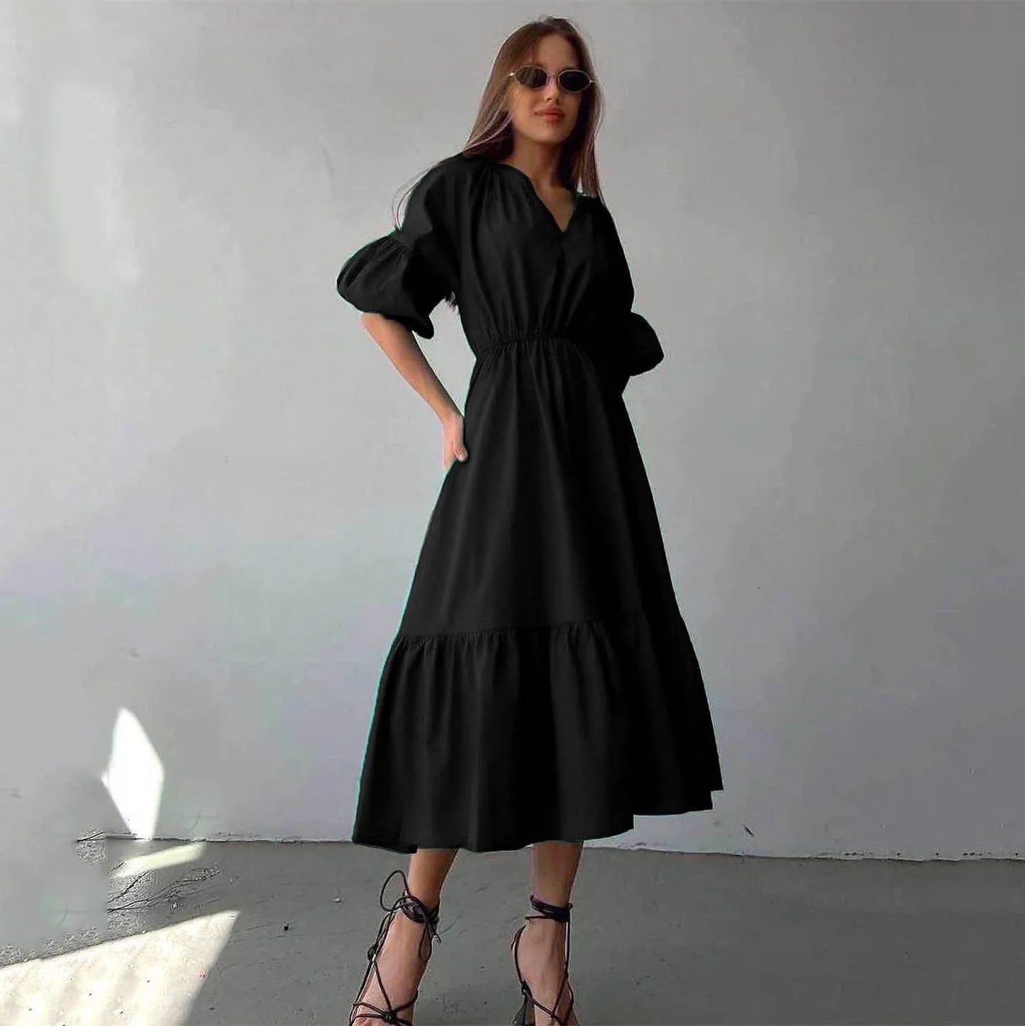 Robe Longue Bohème à Manches Bouffantes