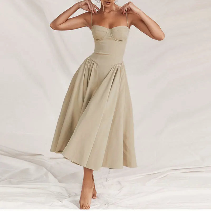 Robe Midi Femme Été – Élégante, Sans Manches, Dos Nu, Plissée, Sexy, A Ligne, Soirée & Cocktail