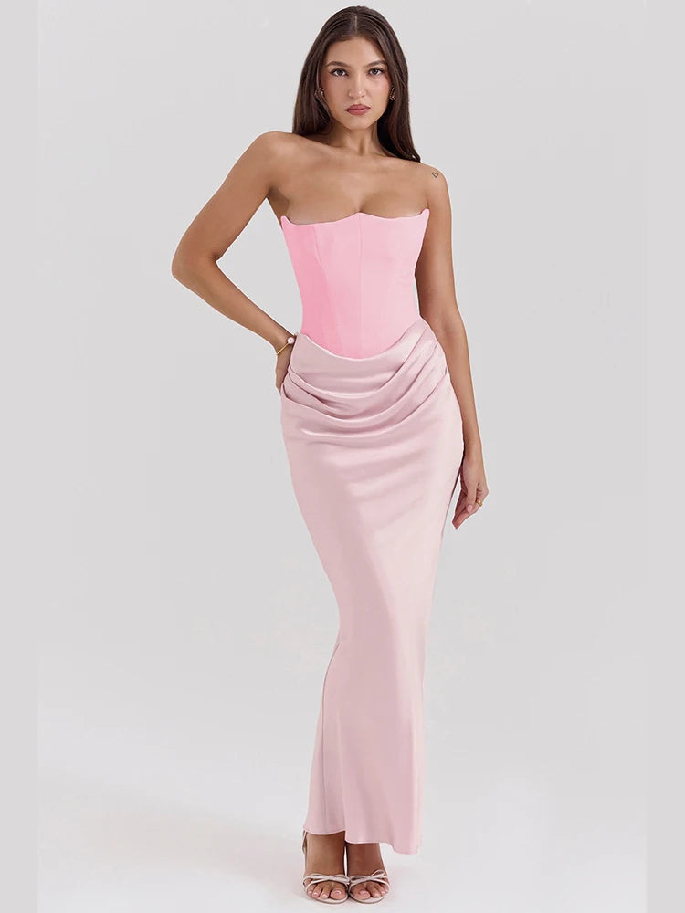 Robe Longue en Satin Sans Bretelles
