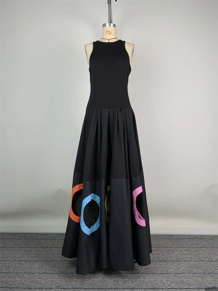 Robe D’été Casual High Street Élégant Mode Col Rond Sans Manches  Cercle Évider Plissé Débardeur
