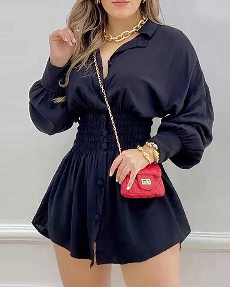 Robe Longue Solide & Ceinture Lettre Imprimé Lanterne Froncé