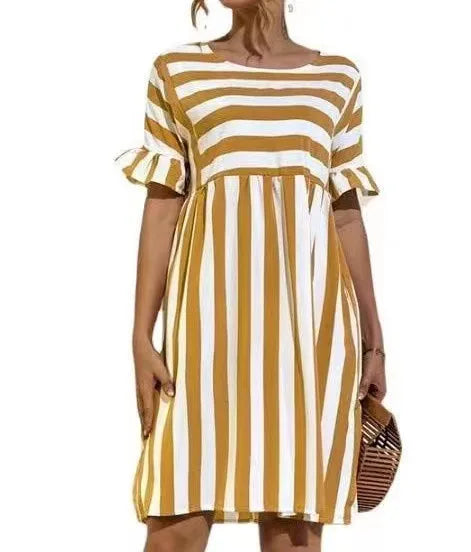 Robe de plage à rayures, manches à volants, soirée de grossesse