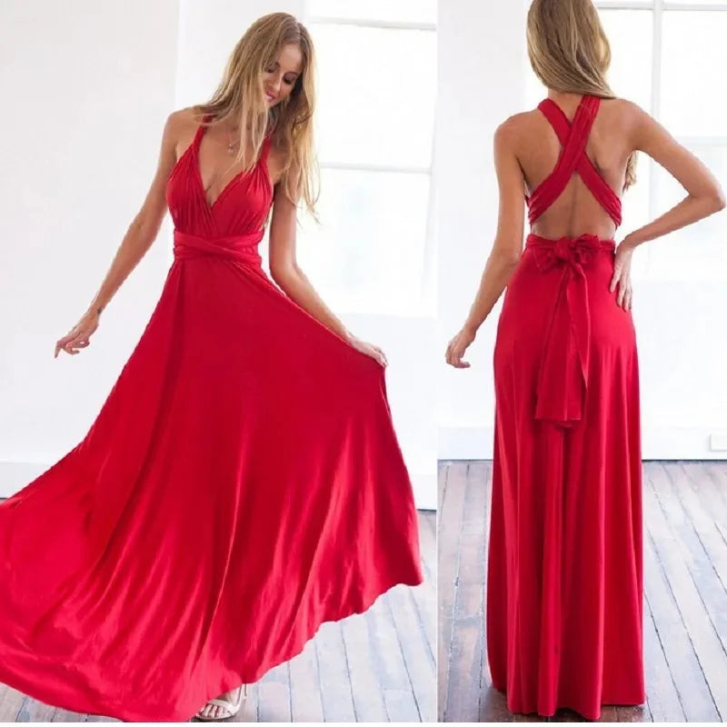 Robe Longue Sexy Sanglé Dame  Multi porté V-cou