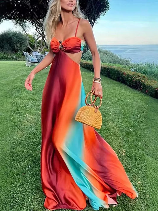 Robe Longue en Satin Dégradé