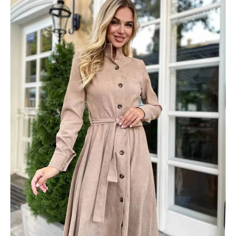 Robe Mi-Longue Velours Côtelé – Manches Longues Automne