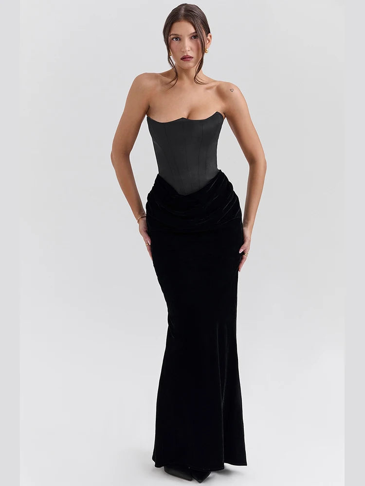 Robe Longue en Satin Sans Bretelles