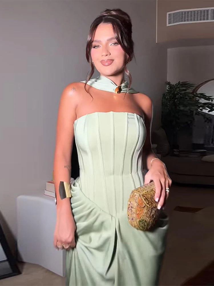 Robe Longue Plissée Sans Bretelles